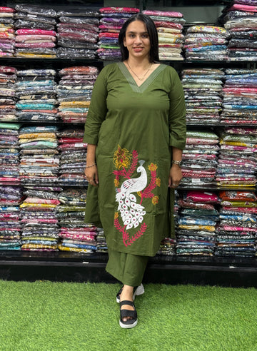 ALINE KURTI WITH PLAZO(PURE CAMRIC COTTON,WITH WORK)