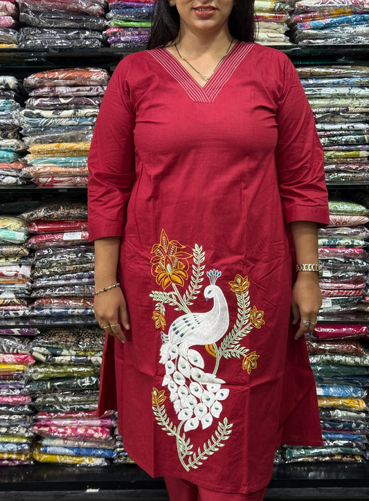 ALINE KURTI WITH PLAZO(PURE CAMRIC COTTON,WITH WORK)