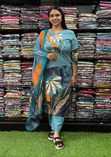 STRAIGHT KURTI PENT DUPATTA (COTTON ,WITH WORK)