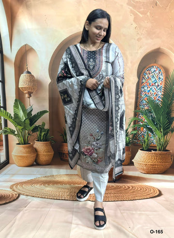 STRAIGHT KURTI PANT DUPATTA (CHANDERI COTTON(COTTON LINING),WITH WORK)