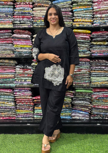 STRAIGHT TUNIC WITH PLAZO (FLEX COTTON,EMBROIDERY)