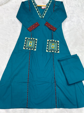 ALINE KURTI PANT (DHABU COTTON,WITH WORK)