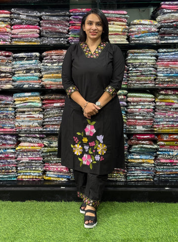 ALINE KURTI WITH PENT(PURE CAMRIC COTTON,WITH WORK)