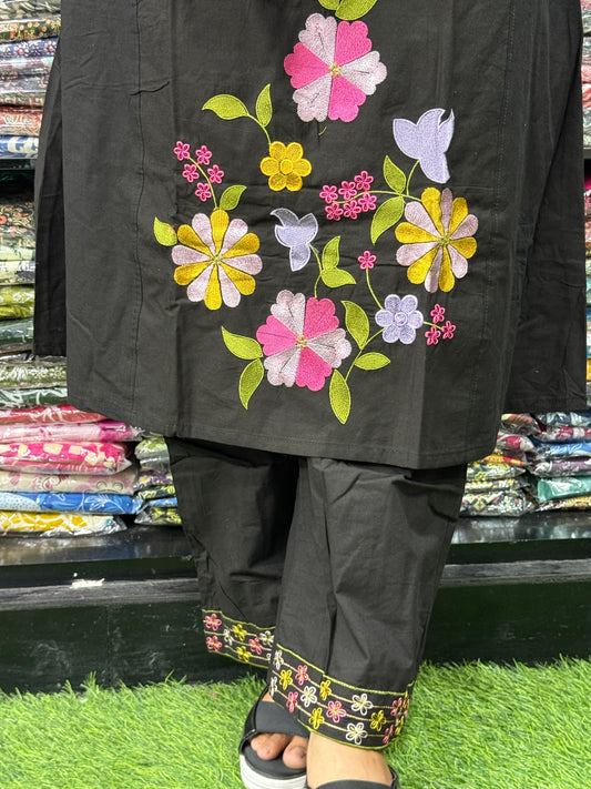 ALINE KURTI WITH PENT(PURE CAMRIC COTTON,WITH WORK)