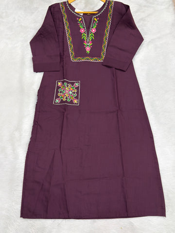 STRAIGHT KURTI (POLY COTTON,WITH WORK)