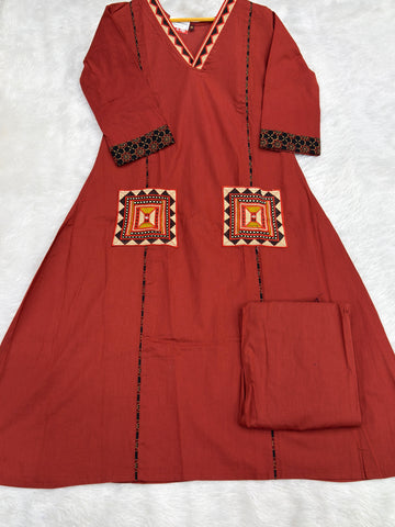 ALINE KURTI PANT (DHABU COTTON,WITH WORK)