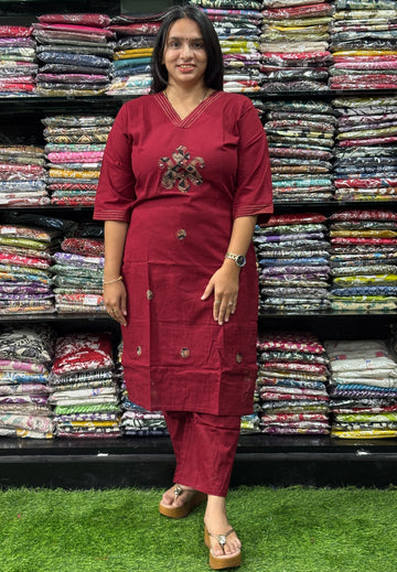 STRAIGHT KURTI WITH PLAZO (FLEX COTTON,EMBROIDERY)