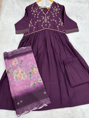 ROUND KURTI PLAZO DUPATTA (ROMAN SILK WITH WORK)