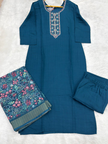 STRAIGHT KURTI PANT DUPATTA (VATICAN SILK WITH WORK)