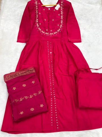 ROUND KURTI PANT DUPATTA (ROMAN SILK WITH WORK)