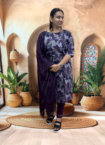 STRAIGHT KURTI PANT DUPATTA (MODAL SILK (COTTON LINING),WITH WORK)