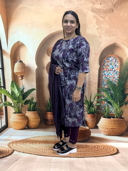 STRAIGHT KURTI PANT DUPATTA (MODAL SILK (COTTON LINING),WITH WORK)