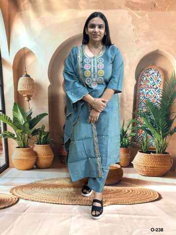 STRAIGHT KURTI PANT DUPATTA (SIMAR SILK (COTTON LINING) WITH WORK)