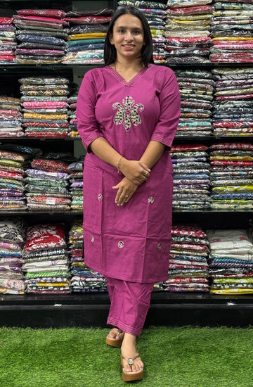 STRAIGHT KURTI WITH PLAZO (FLEX COTTON,EMBROIDERY)