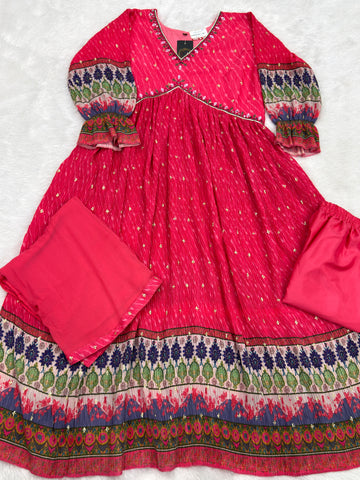 ROUND KURTI PANT DUPATTA (CHINON WITH WORK)