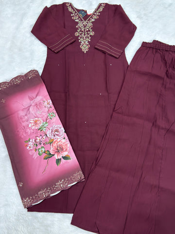 STRAIGHT KURTI PLAZO DUPATTA (ROMAN SILK WITH DUPATTA)