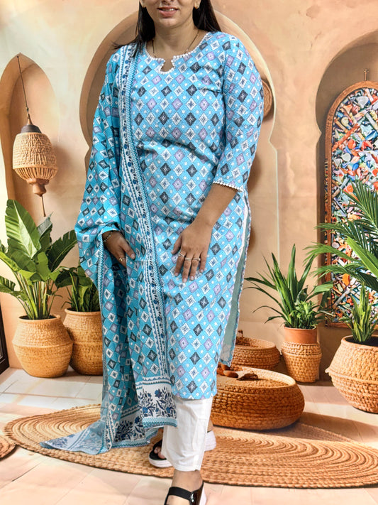 STRAIGHT KURTI PANT DUPATTA (PURE COTTON (COTTON LINING) )
