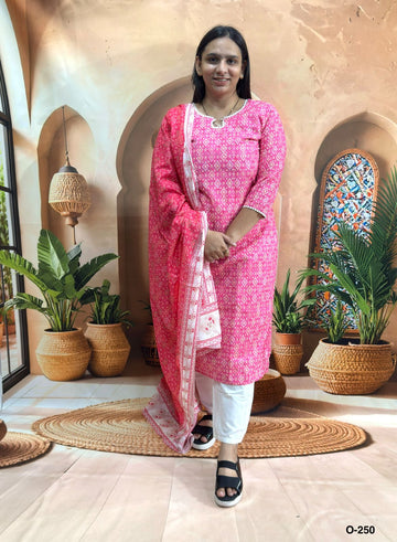 STRAIGHT KURTI PANT DUPATTA (PURE COTTON (COTTON LINING) )