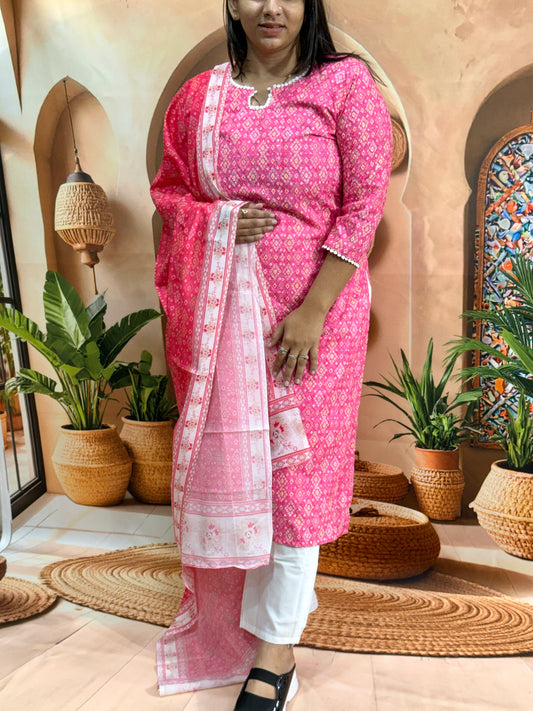 STRAIGHT KURTI PANT DUPATTA (PURE COTTON (COTTON LINING) )