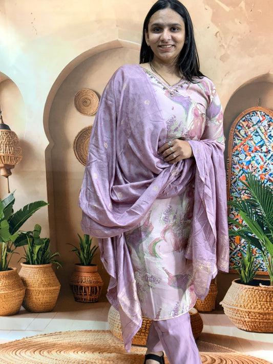 STRAIGHT KURTI PANT DUPATTA (MODAL SILK (COTTON LINING) WITH WORK )