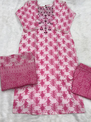 STRAIGHT KURTI PANT DUPATTA (PURE CAMRIC COTTON)