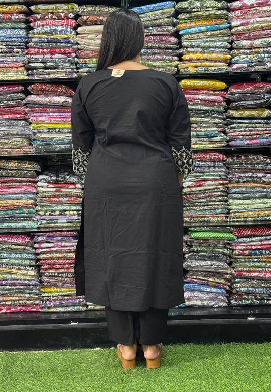 STRAIGHT KURTI WITH PLAZO (FLEX COTTON,EMBROIDERY)