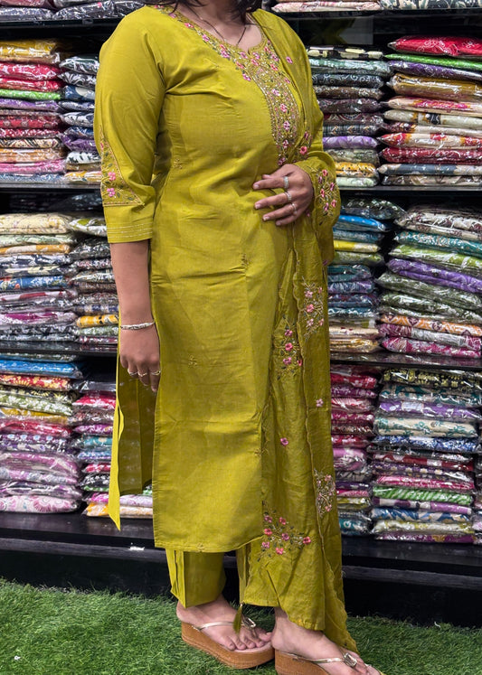 STRAIGHT KURTI PENT DUPATTA (ROMAN SILK WITH COTTON LINING ,WITH WORK)