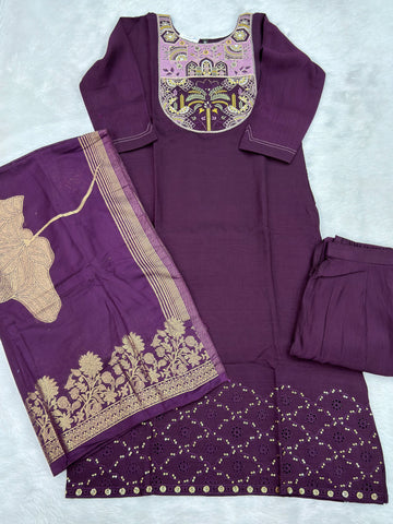 STRAIGHT KURTI PANT DUPATTA (VATICAN SILK,WITH WORK)