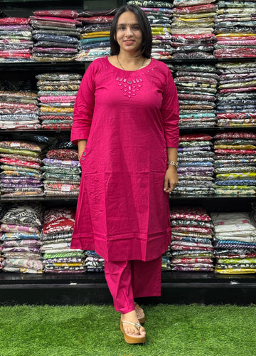 STRAIGHT KURTI WITH PLAZO (CAMRIC COTTON,EMBROIDERY)