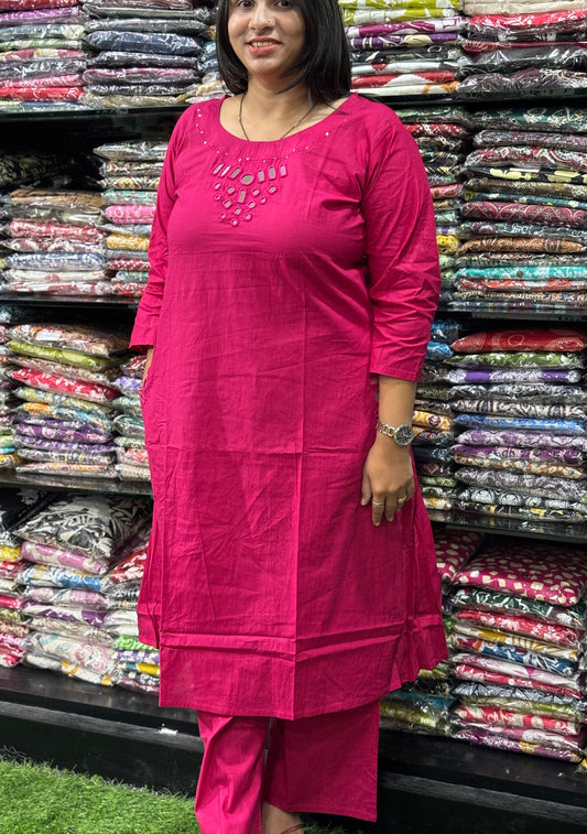 STRAIGHT KURTI WITH PLAZO (CAMRIC COTTON,EMBROIDERY)