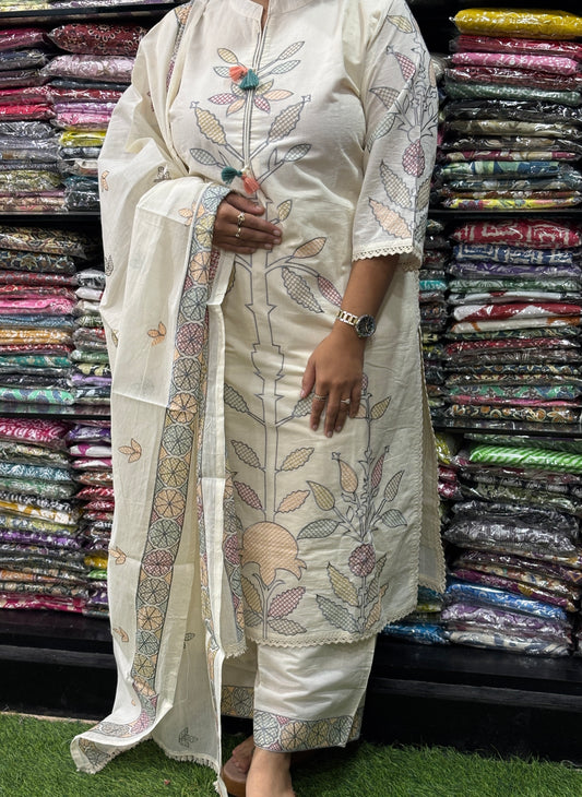 STRAIGHT KURTI WITH PLAZO WITH DUPATTA(CAMRIC COTTON,EMBROIDERY)