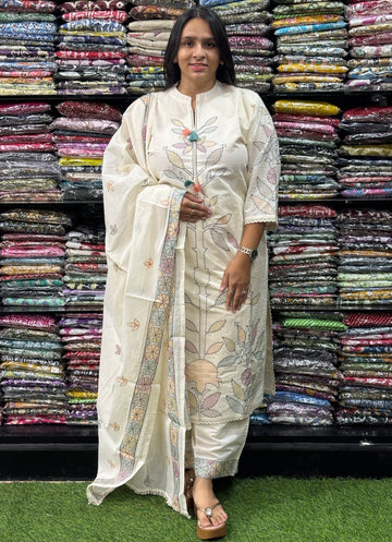 STRAIGHT KURTI WITH PLAZO WITH DUPATTA(CAMRIC COTTON,EMBROIDERY)