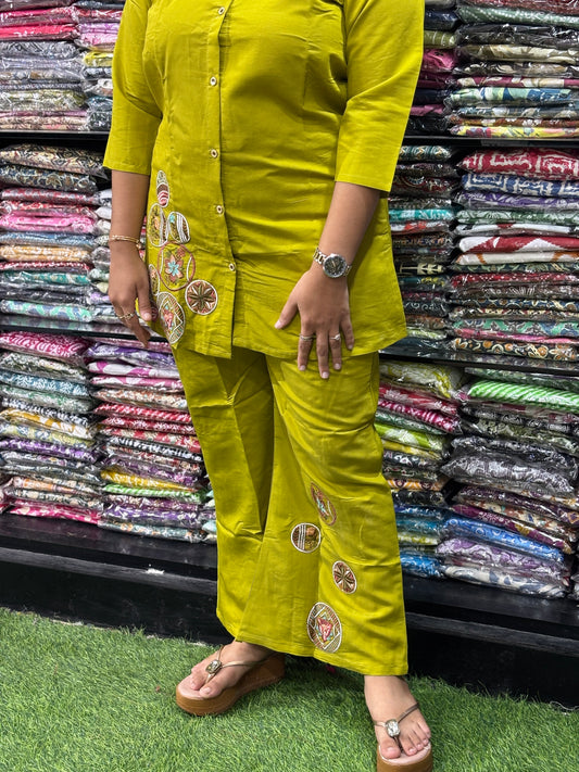 ALINE TUNIC WITH PLAZO (ROMAN SILK WITH LINING,EMBROIDERY)