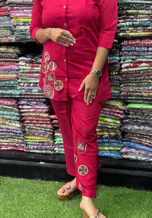 ALINE TUNIC WITH PLAZO (ROMAN SILK WITH LINING,EMBROIDERY)