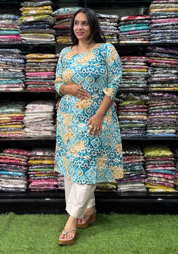 ALINE KURTI WITH PLAZO (KHADI COTTON,WITH WORK)