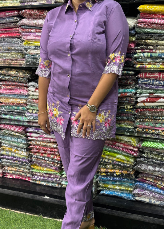 ALINE TUNIC WITH PENT (ROMAN SILK WITH LINING,EMBROIDERY)