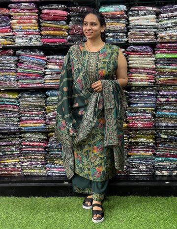 STRAIGHT KURTI PLAZO DUPATTA (VERTICAN SILK(COTTON LINING,SLEEVE AVAILABLE),WITH WORK)