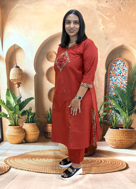 ALINE KURTI WITH PLAZO (DABHU COTTON) (WITH WORK)