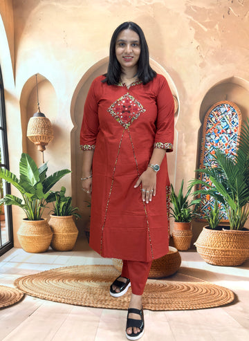 ALINE KURTI WITH PLAZO (DABHU COTTON) (WITH WORK)