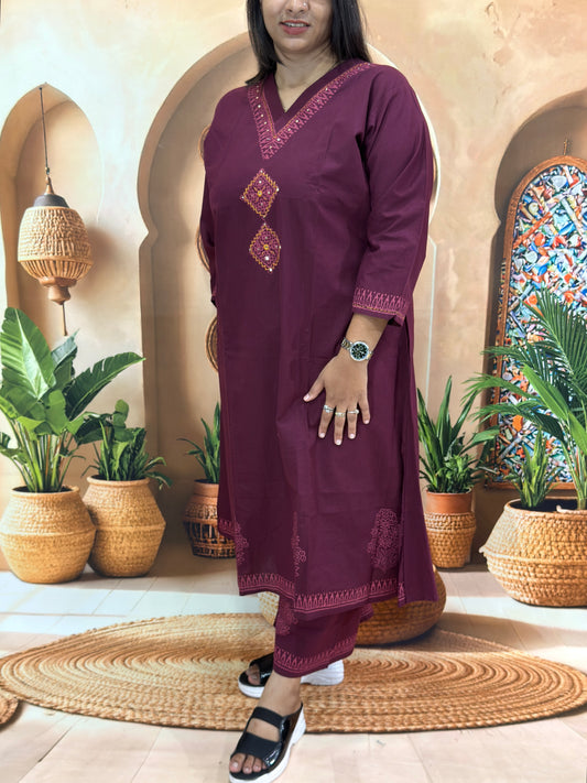 ALINE KURTI WITH PLAZO (DABHU COTTON) (WITH WORK)