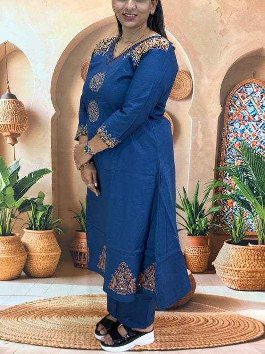 ALINE KURTI WITH PLAZO (DABHU COTTON) (WITH WORK)