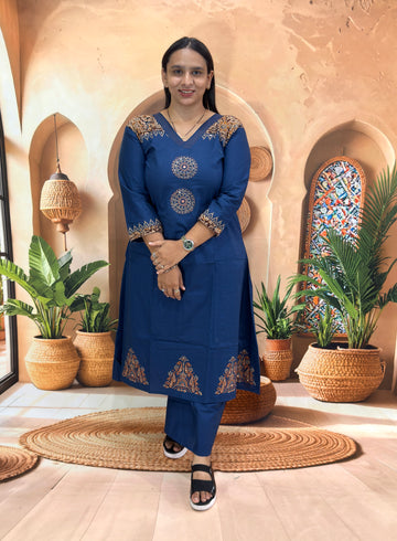 ALINE KURTI WITH PLAZO (DABHU COTTON) (WITH WORK)