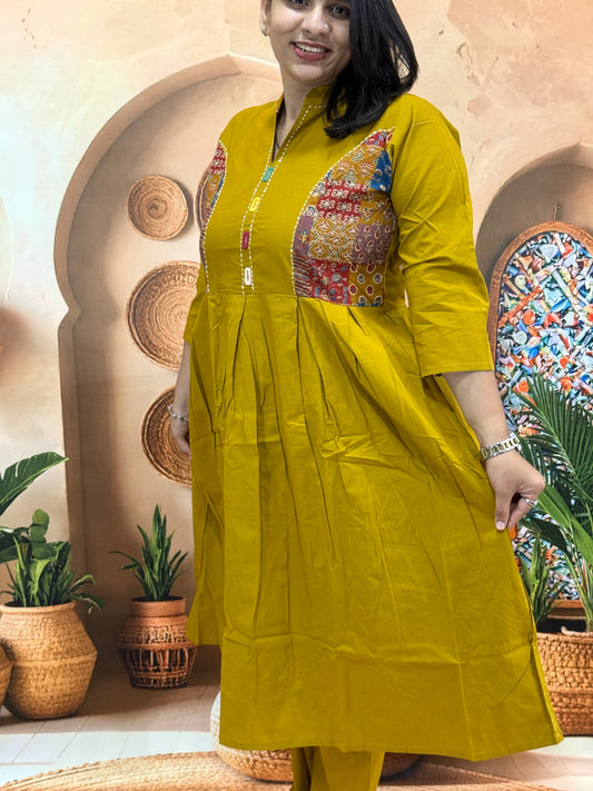 ROUND KURTI WITH PLAZO (DABHU COTTON) (WITH WORK)
