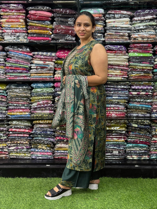 STRAIGHT KURTI PLAZO DUPATTA (VERTICAN SILK(COTTON LINING,SLEEVE AVAILABLE),WITH WORK)