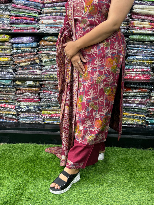 STRAIGHT KURTI PLAZO DUPATTA (VERTICAN SILK(COTTON LINING),WITH WORK)