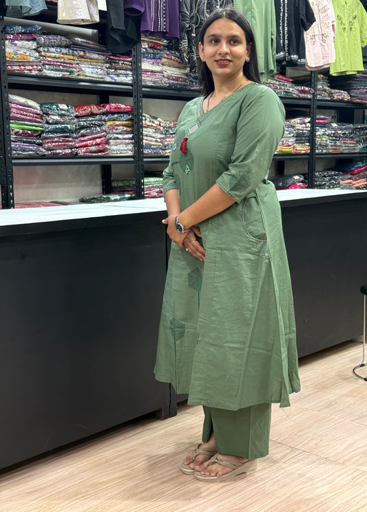 ALINE KURTI PLAZO (DABHU COTTON) (WITH WORK)