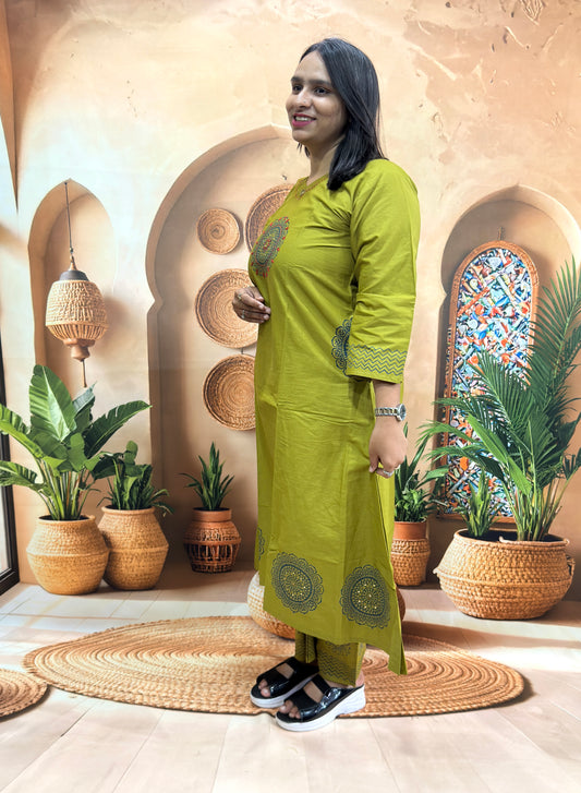 ALINE   KURTI WITH PLAZO (DABHU COTTON) (WITH WORK)