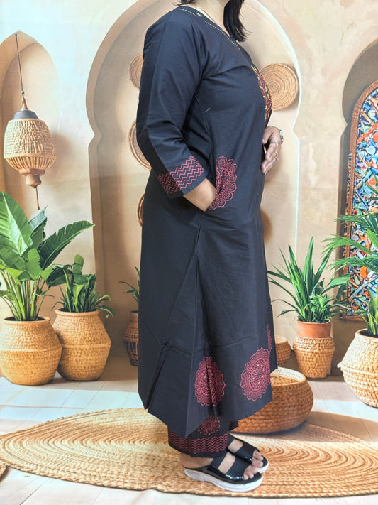 ALINE KURTI WITH PLAZO (DABHU COTTON) (WITH WORK)