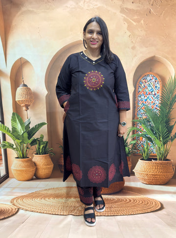 ALINE KURTI WITH PLAZO (DABHU COTTON) (WITH WORK)