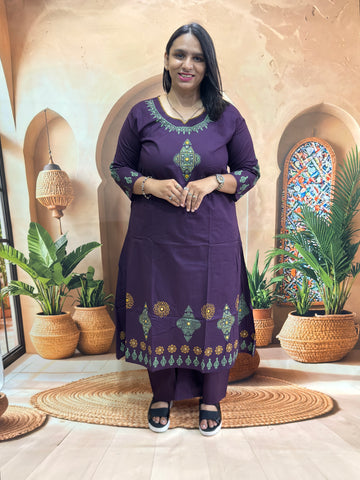 ALINE KURTI WITH PLAZO (DABHU COTTON) (WITH WORK)